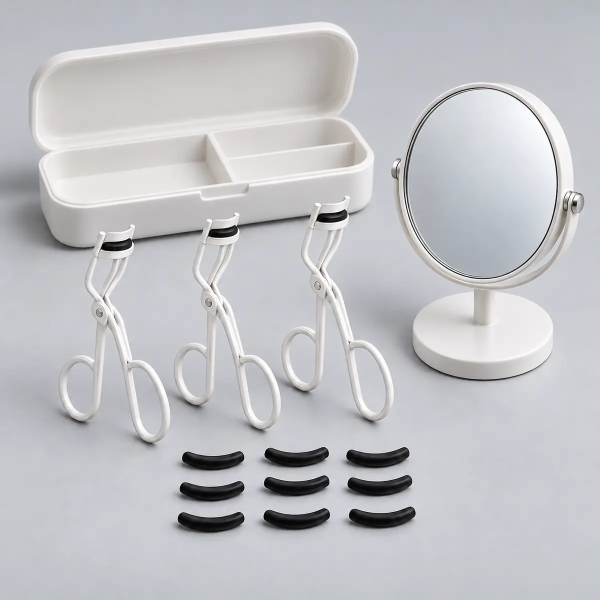 Frame Vanity Set in Frost White, with included accessories